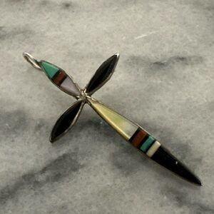 Zuni handmade & signed by artist 925 sterling silver Cross Pendant